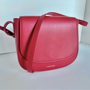 Mansur Gavriel red structured crossbody flap bag.